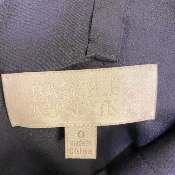 Badgley Mischka Navy Blue Silk Midi Dress 0 - Picture 4 of 13